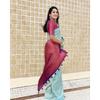 ALMAARI store is adorned with beautiful Zari work in form of traditional motifs. This beautiful saree is elegantly decorated with gorgeous