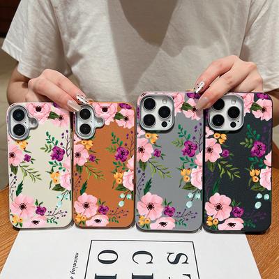 Prabangus gėlių rašto matinis TPU odos tekstūros telefono dėklas iPhone 16 Pro Max 15 Plus 14 Pro 13 12 11 plonas minkštas smūgiams atsparus buferinis dangtelis