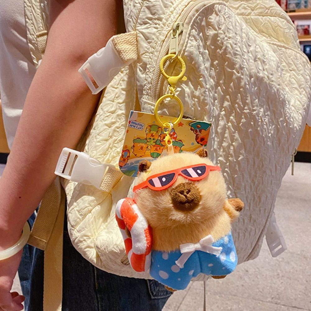 Cartoon Capybara Dolls Pendant Island Style Car Keyring Funny Plush Capybara Keychain Gifts