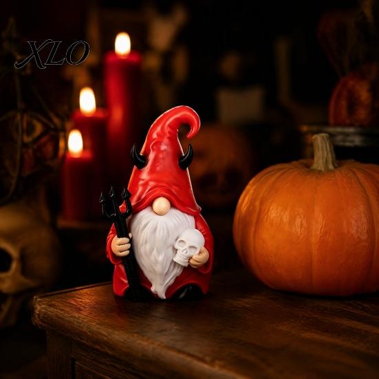 Festival Party Atmosphere Props Halloween Devil Gnome Statue, 3D Printed Red Hat Figurine, Gothic Collectible Tabletop Art Dwarf Ornament for