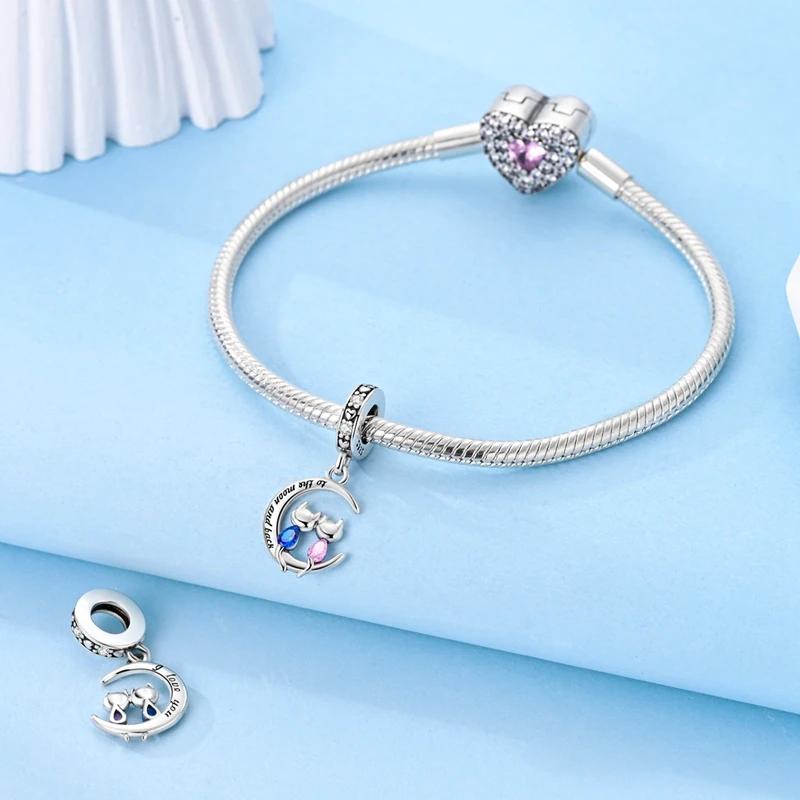 Copper Pink Noctilucent Cat Puppy Charm Pendant Beads Best Fit Original Bracelet For Women Jewelry Making