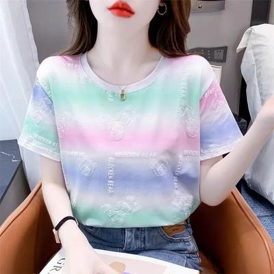 Regenbogenfarbenes Batik-T-Shirt Kurzärmlig Sommer Neu Koreanische Version Vielseitig Lässig Locker Rundhalsausschnitt Einfaches Oberteil