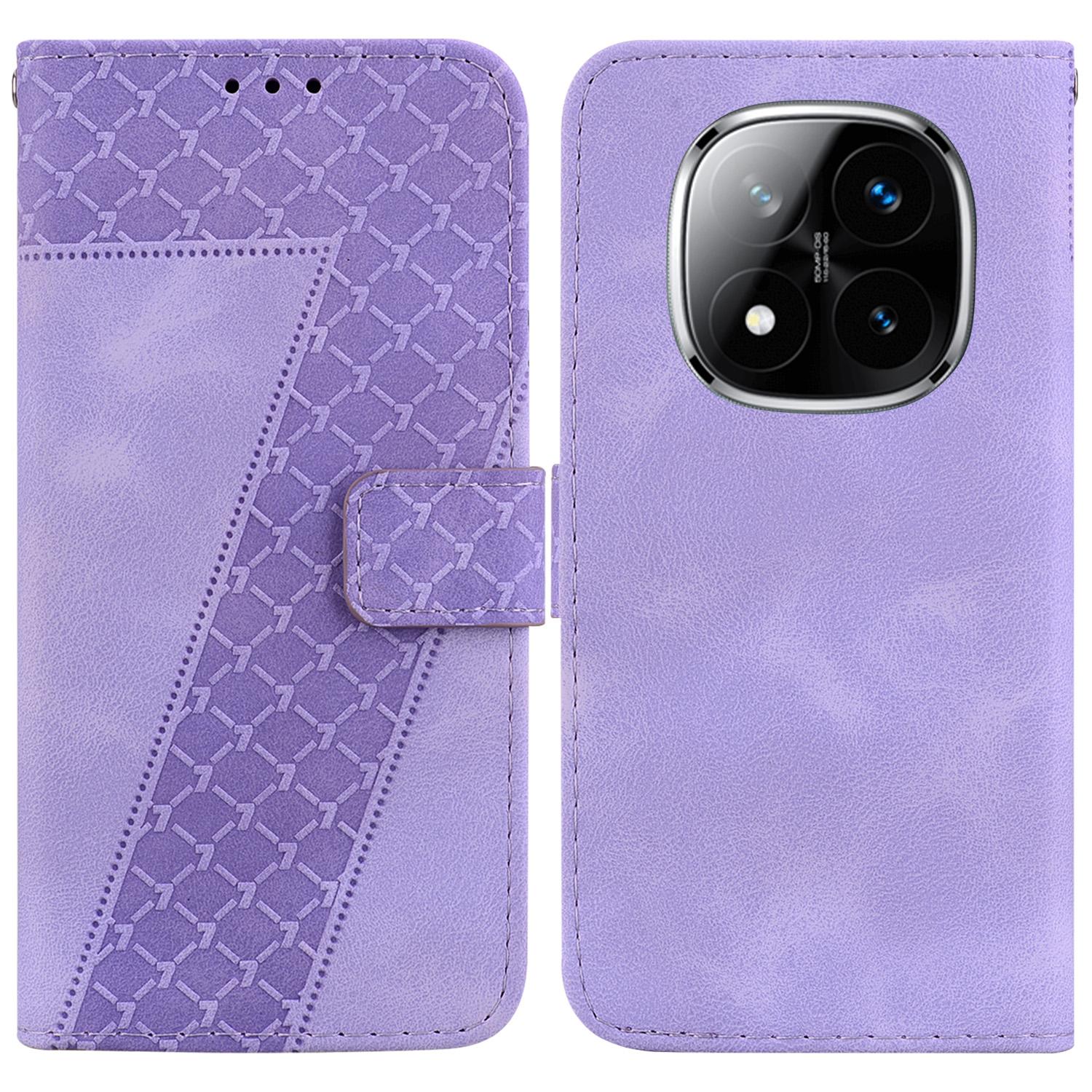 

For Xiaomi Redmi Note 14 Pro 5G/Poco X7 5G Stand Case 7-Shaped Pattern Imprint Leather Phone Cover Purple