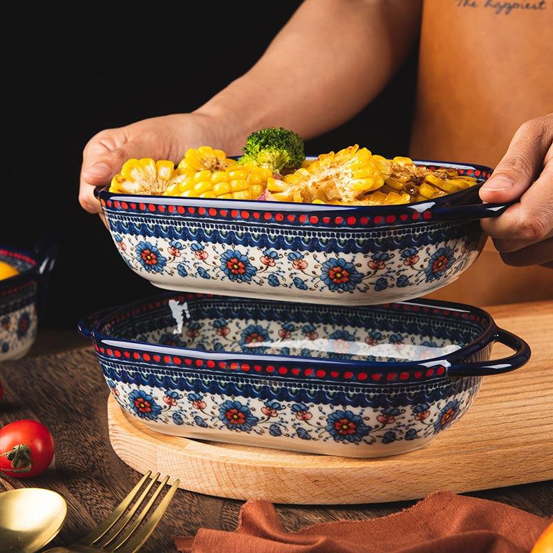 Ceramic tableware household handle bowl creative noodle soup bowl salad bowl oven microwave oven baking pan