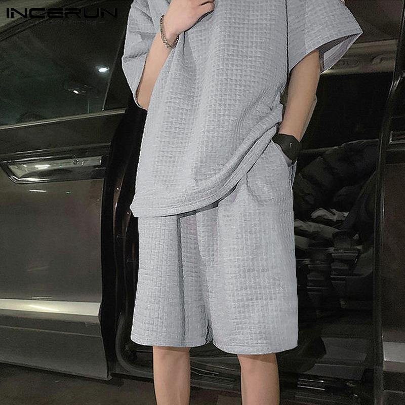 

INCERUN Летний мужской комплект из 2 предметов, однотонный свободный костюм