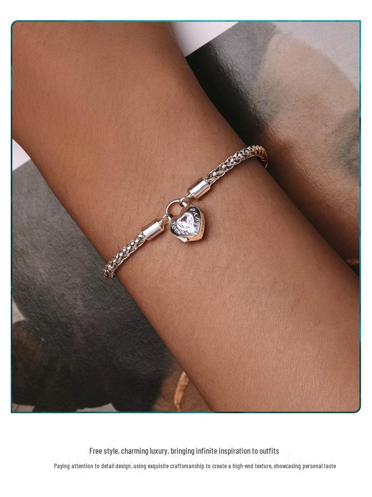 Avle Heart Lock Chain Bracelet - S925 Sterling Silver, Cross-Border Hot-Selling Item