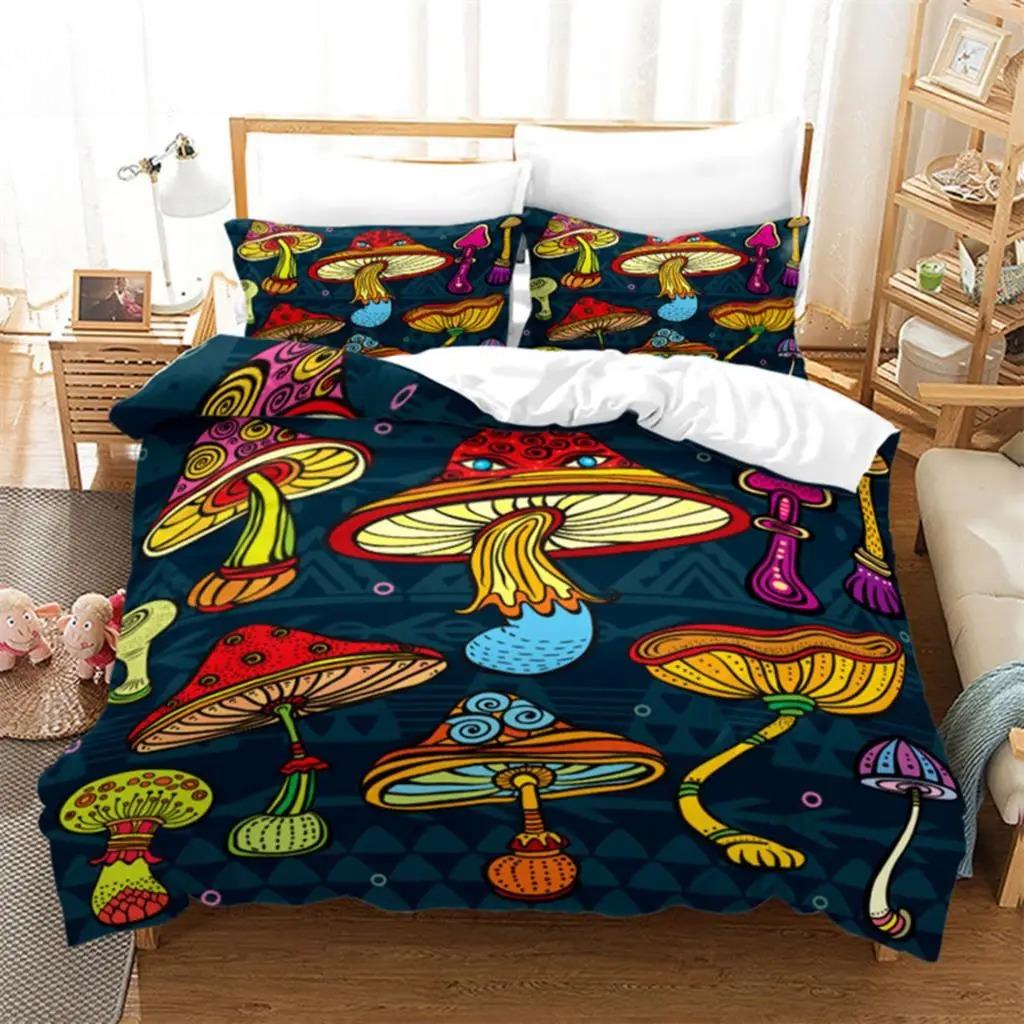 Mushroom Duvet Cover Colorful Cute Cartoon Bedding Set Twin Full King For Teen Boys Girl Kids Kawaii Botanical Plant Quilt Cover