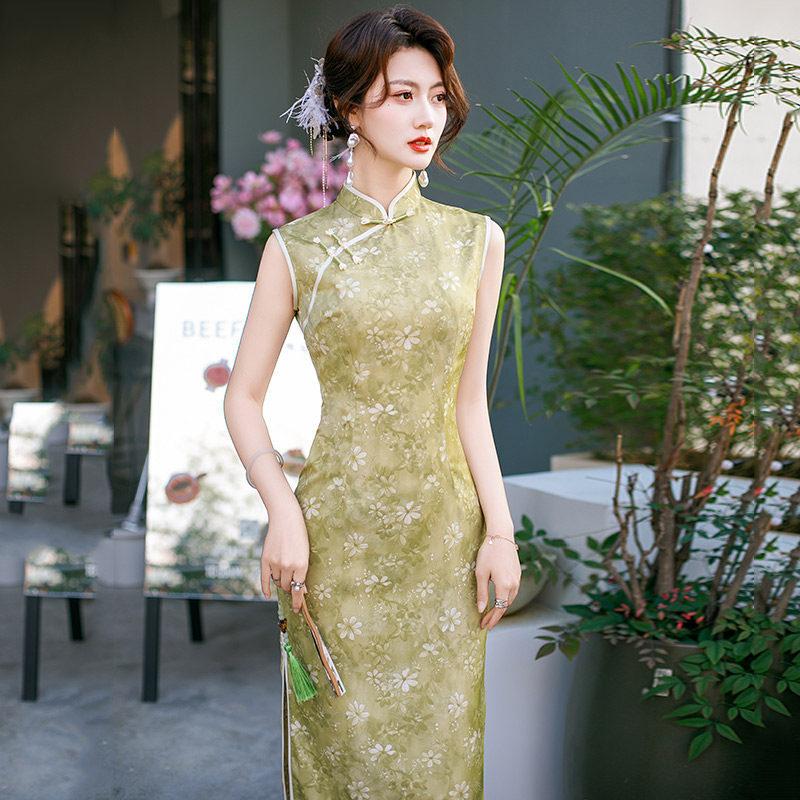 Green sleeveless national style new Chinese Suzhou long cheongsam improved young 1011 new women's high sense summer