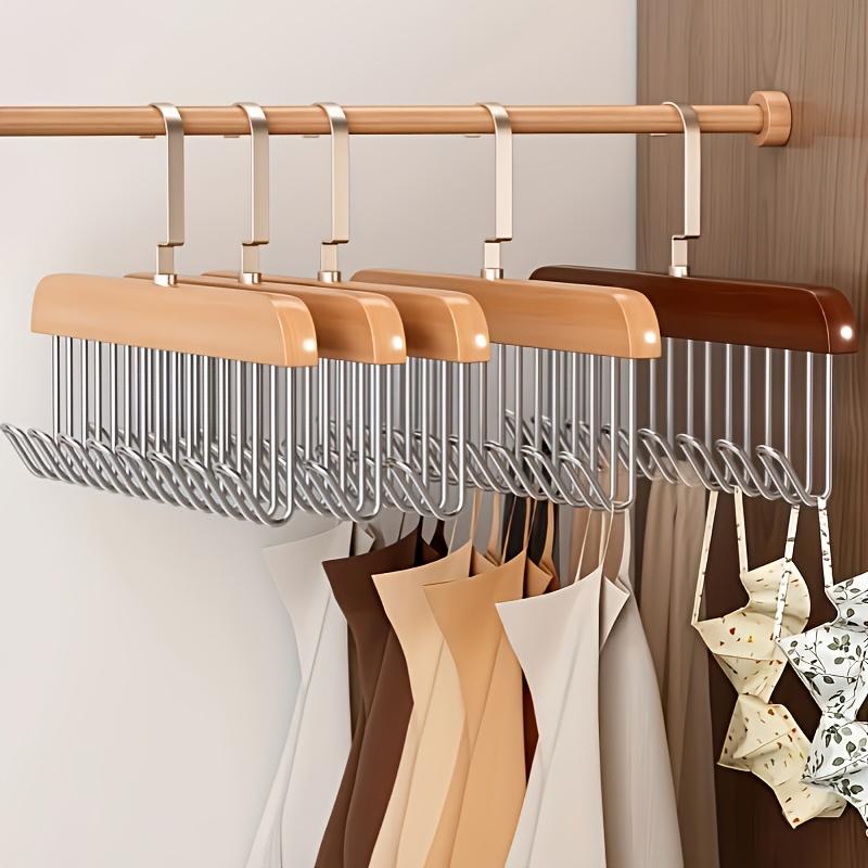 1pc Solid Wood Hanger 8 Hooks, Hook Hanger Underwear with Storage Artifact, Clothing Hanger, Clothing Storage Rack Saves Space 360 Degree Rotation
