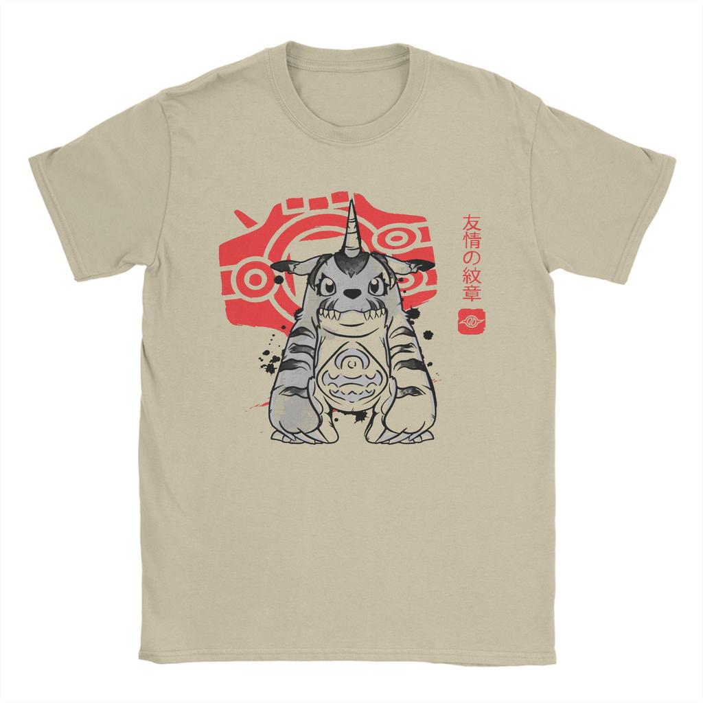 Print Friendship Sumi-e T Shirt Men Crewneck Short Sleeve Tops Shirts Digimon Nostalgic Anime Cotton Summer Tops