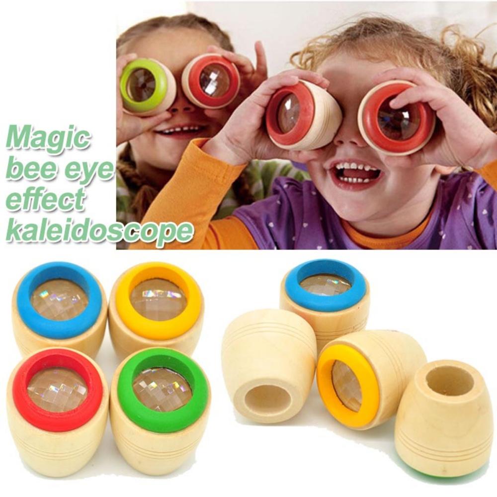 Children's Wooden Kaleidoscope Puzzle Early Education Bee Eye Prism Toy Scientific Observation Physics Experiment
