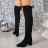 2025 New Women's Fashion Boots Pointed Toe Square Heel Suede Stretch Boots Fashion All-match Spring and Autumn Over-knee Boots
