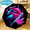 Custom Name Umbrella Red Lips Art Umbrella 8-Frame for Travel, Camping, Casual Lightweight Portable, Essential for Family Gifts