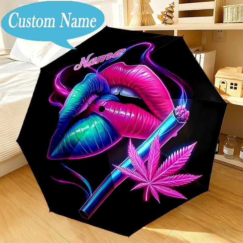 Custom Name Umbrella Red Lips Art Umbrella 8-Frame for Travel, Camping, Casual Lightweight Portable, Essential for Family Gifts