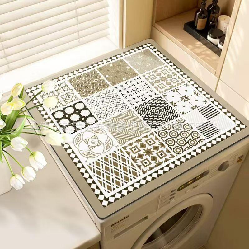 50*60CM Vintage Checkered Printed Washing Machine Dust Cover Pad, Quick-Dry Absorbent Protective Top Mat For Washer And Dryer