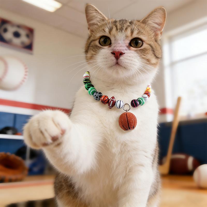World Cup Theme Pet Necklace for Cat Dog Sports Themed Collar with Football Basketball Pattern Party Festival Decoration Adjustable Pet Accessory