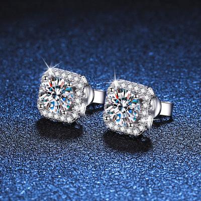 D Color 2 Carat Real Moissanite Stud Earrings 925 Sterling Silver High Quality Crafted Luxury Square Diamonds Earrings Halloween Jewelry