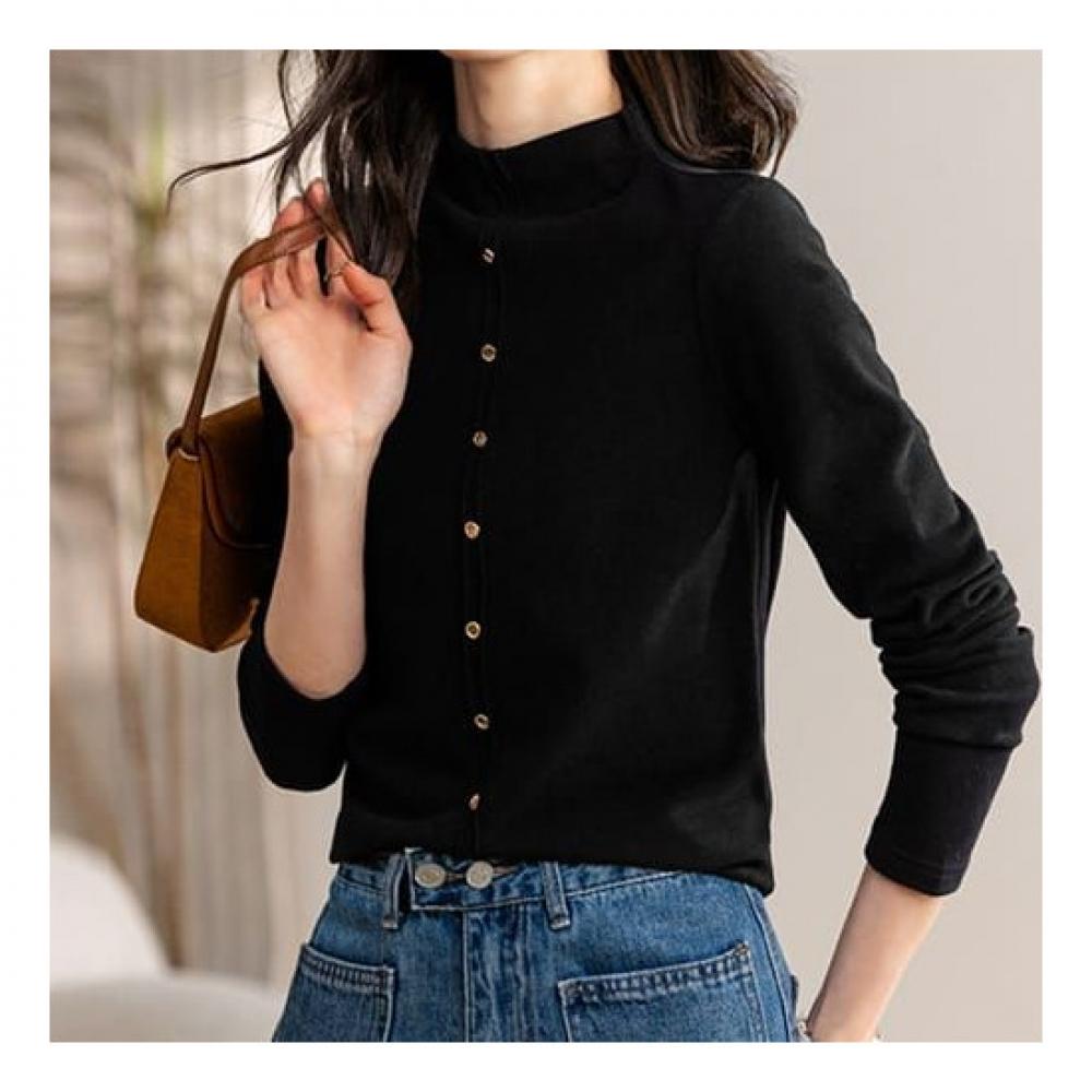 Navava SofT Warm BuTTon Half High Neck Long Sleeve T shirT nT1095