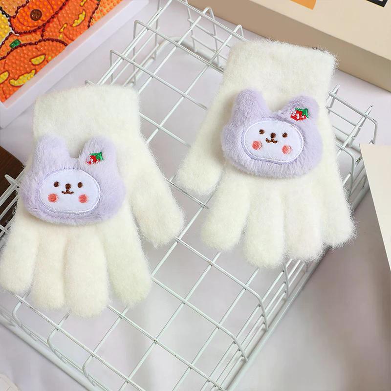 Fashion Children's Cute Cartoon Winter Warm Gloves Rabbit Strawberry Gloves Windproof Knitted Gloves