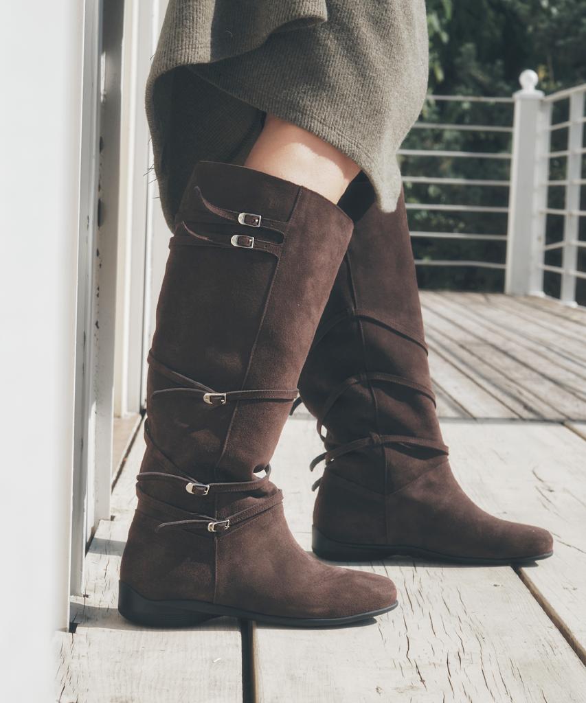 Moodnight Pia Comfort Sole 5-Belted Long Boots | Detachable Belt - 3 Colors
