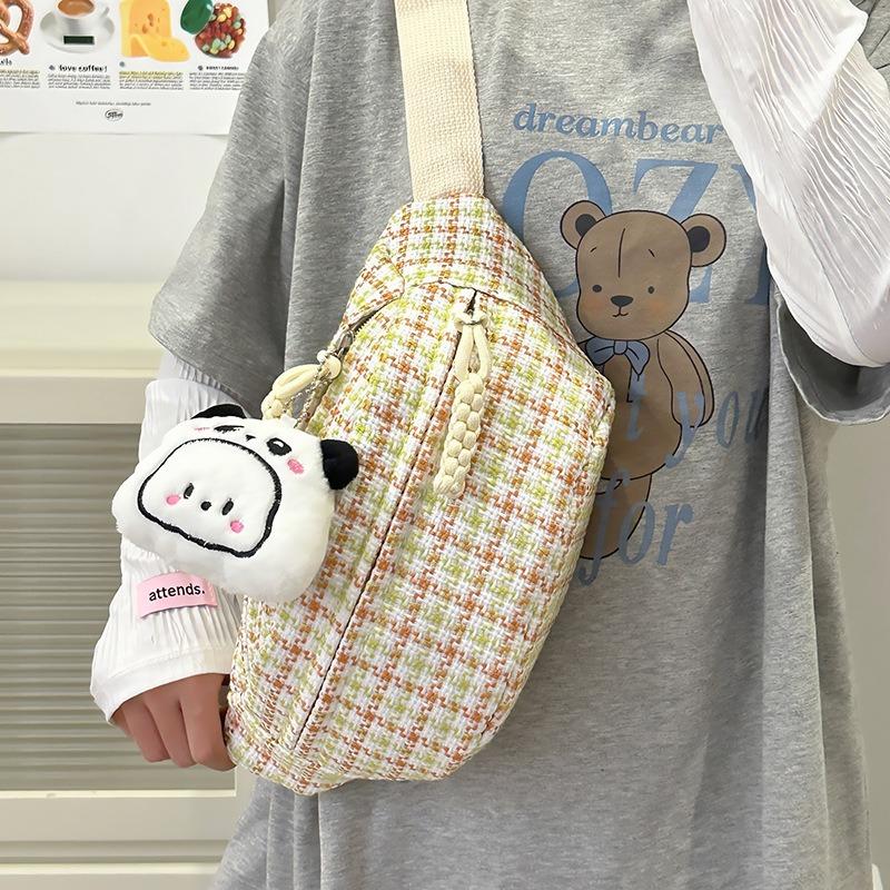 Wind soft shoulder bag plaid women's simple and versatile small breast bag girl student messenger bag