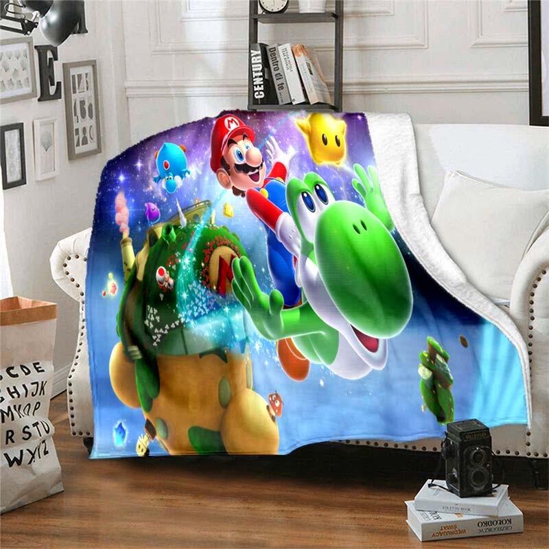 Cartoon Mario Bros Throw Blanket Soft Comfortable Sofa Blankets and Throws Flannel Blankets for Adults
