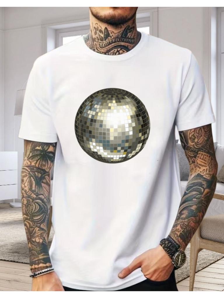 Retro Silver Shiny Disco Ball Graphic Unisexs Cotton Short Sleeve Tee 70s 80s Dance Party Club Music Lover Casual Street Daily Tops