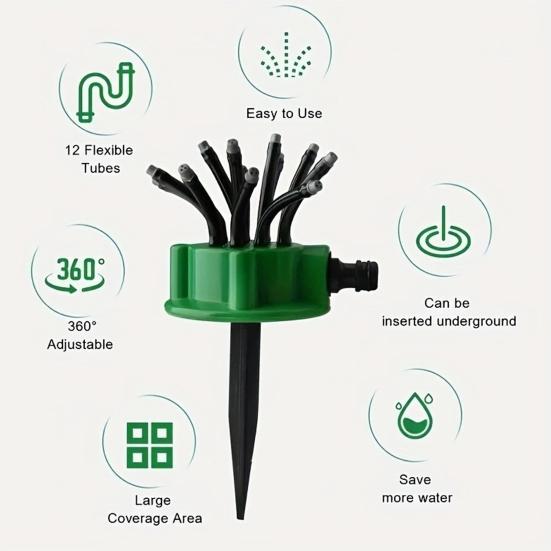 Irrigatore per Prato a 360 Gradi Irrigatore Multi-direzionale per Giardino Irrigatore con Tubo Flessibile Multi-braccio con Ugelli Spray Flessibili per Irrigazione Prato Giardino Tetto