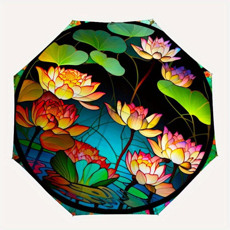 Stained Lotus Pond  DecorUmbrella, Portable 3-Fold Compact Umbrella for Men & Women ES52