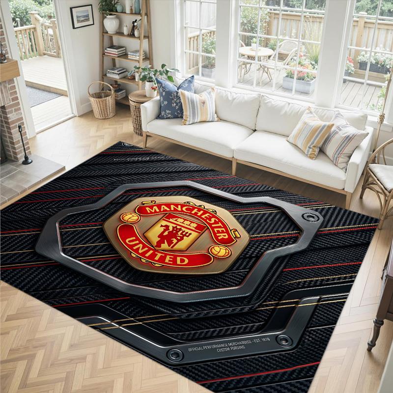 Tappeto in Velluto di Cristallo Design Manchester United Accogliente Non?Tappeto Stampato Antiscivolo per Camera da Letto Soggiorno Ingresso