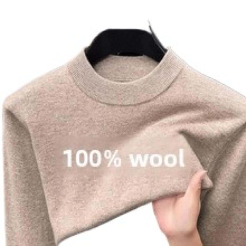 Men 100% Pure Wool Half Turtleneck Sweater, Warm Solid Knit Jumper for Autumn Winter Daily Wear