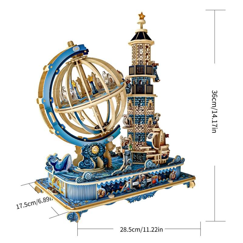 OUZEY 3D Wooden Assembled Globe DIY Puzzle Desktop Decoration Creative Toy Gift Box Suitable for Teenagers