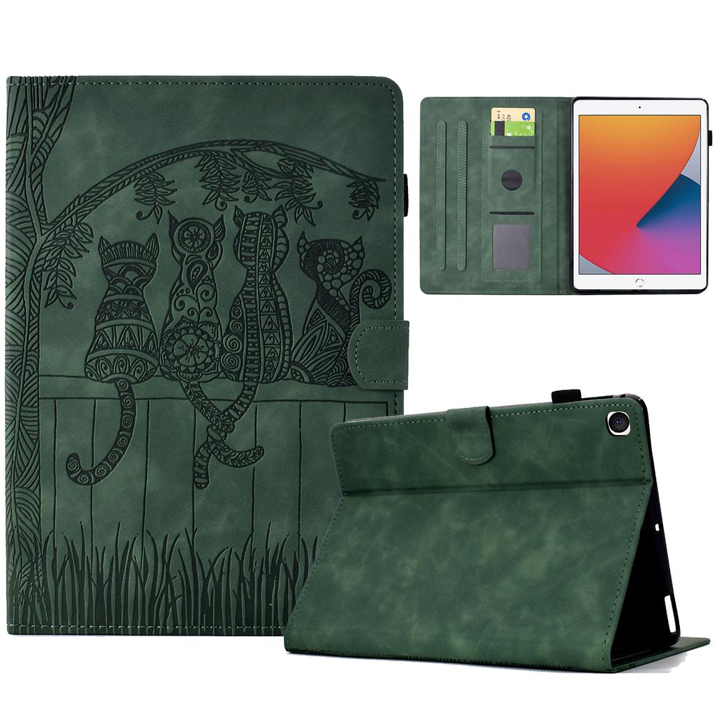 For iPad 10.2 (2020)/(2019) Case Cats Imprinted PU Leather Card Slots Tablet Cover