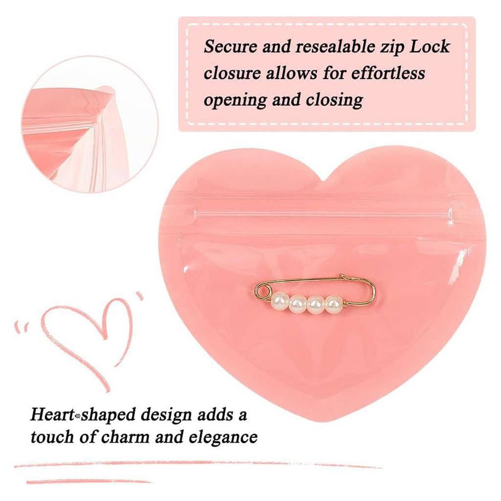 100pcs Transparent Plastic Jewelry Bag Heart Shaped Zipper Bag Gift Packaging Bags for Jewelry Storage Display Small