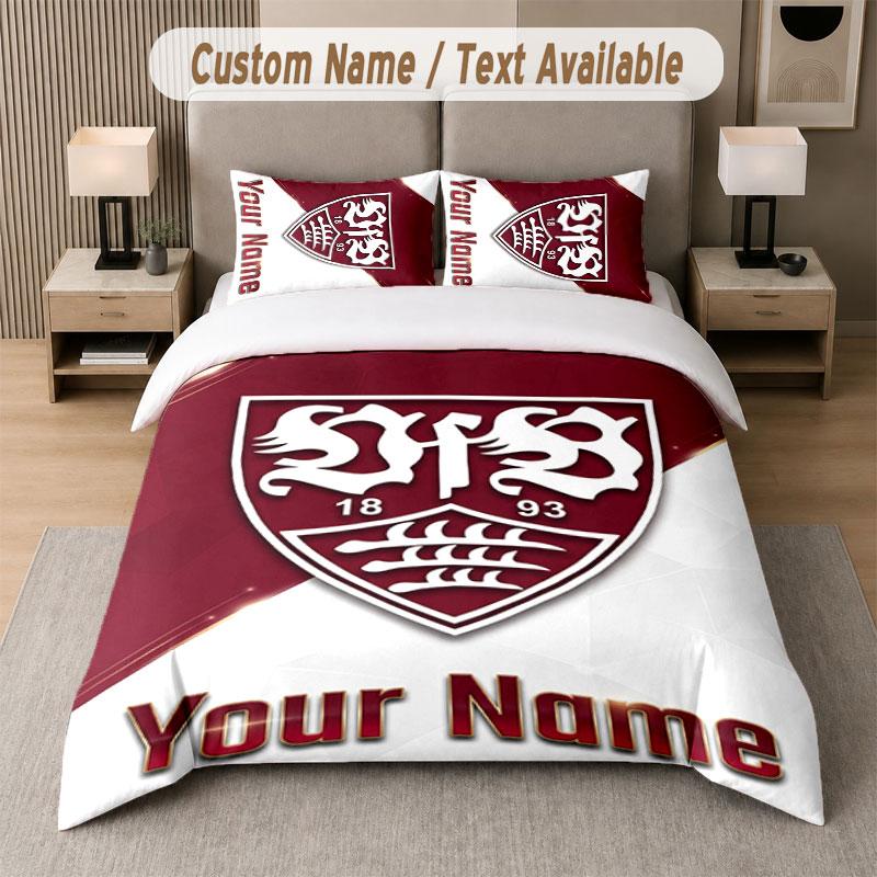 Individuelles Bettwäsche-Set VfB Stuttgart FC Muster, Druck Name Text 1 Bettbezug plus 2 Kissenbezüge Heimtextilien