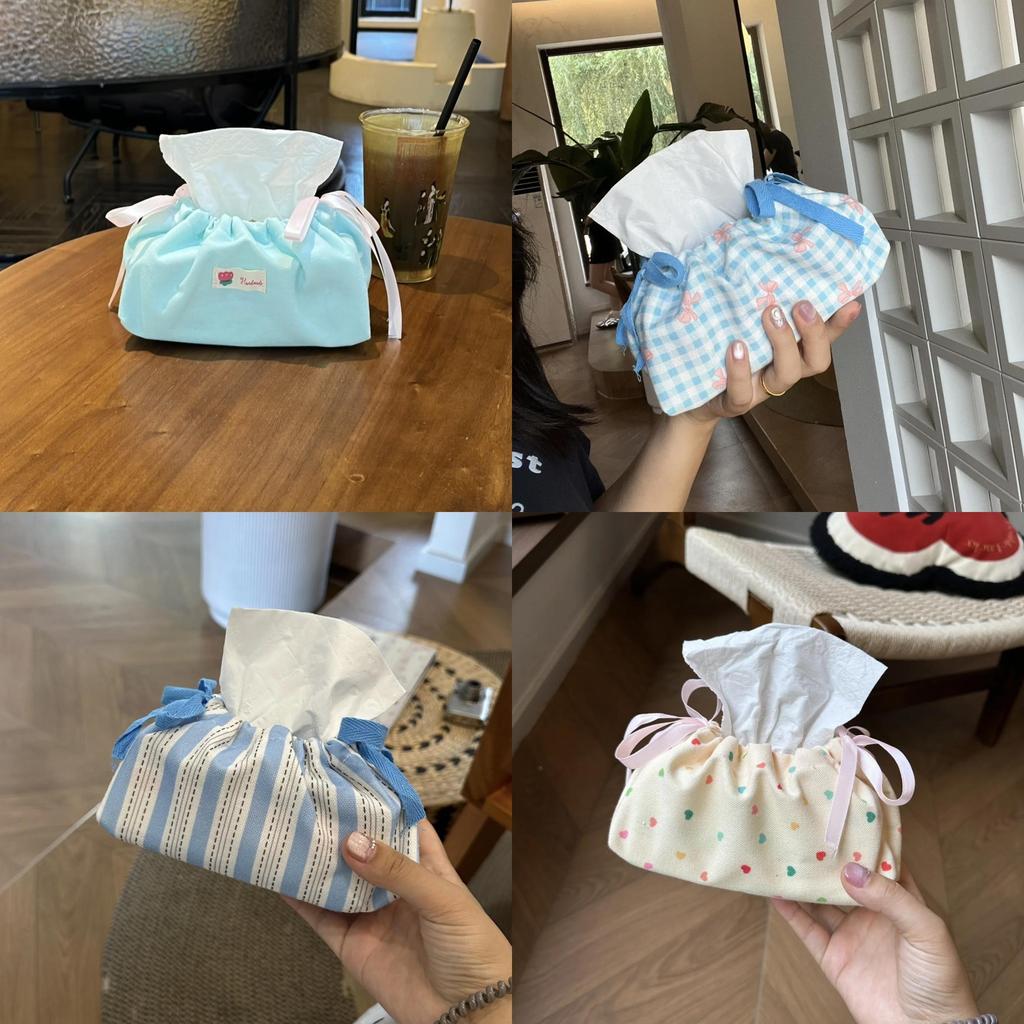 Style Floral Cloth Tissue Box Cover With Drawstring Organizer For Car And Home Decor