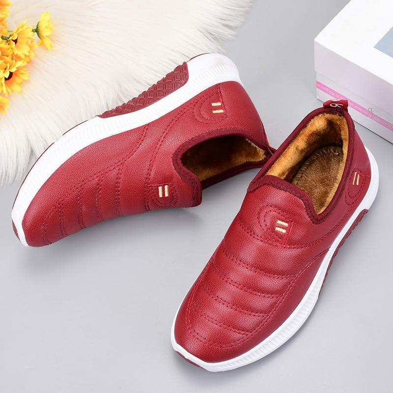 Cotton Shoes, Women's Waterproof Fleece Shoes, Flat and Warm Short Boots for Middle-aged and Elderly People
