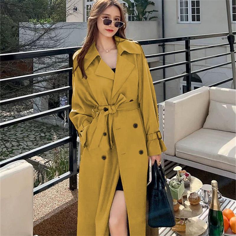 Dámský černý trenčkot střední délky - Korejský & Britský styl, Plus size & Petite, Nad kolena, Perfektní pro jaro & podzim 2025