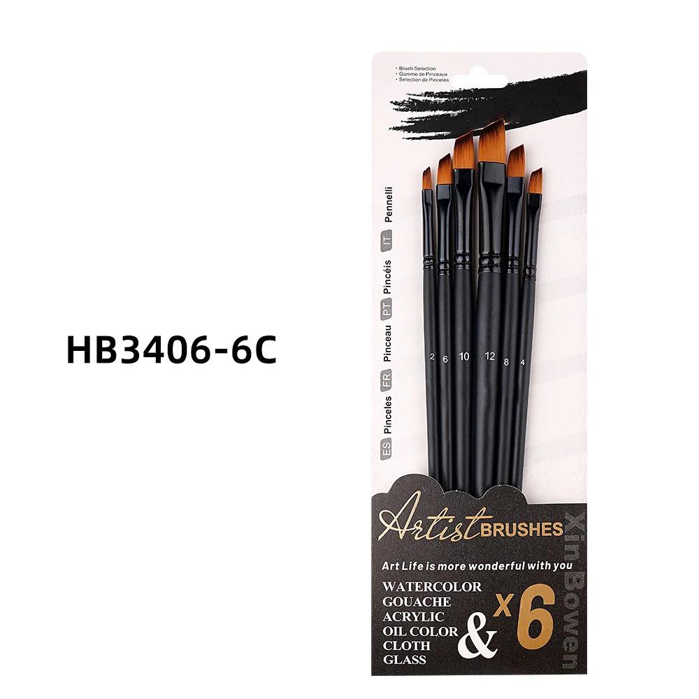 6/12 Pcs Nylon Brush Set for Students To Paint Acrylic Paint Pen Black Rod Children's Watercolor Pen Art Material Painting Brush