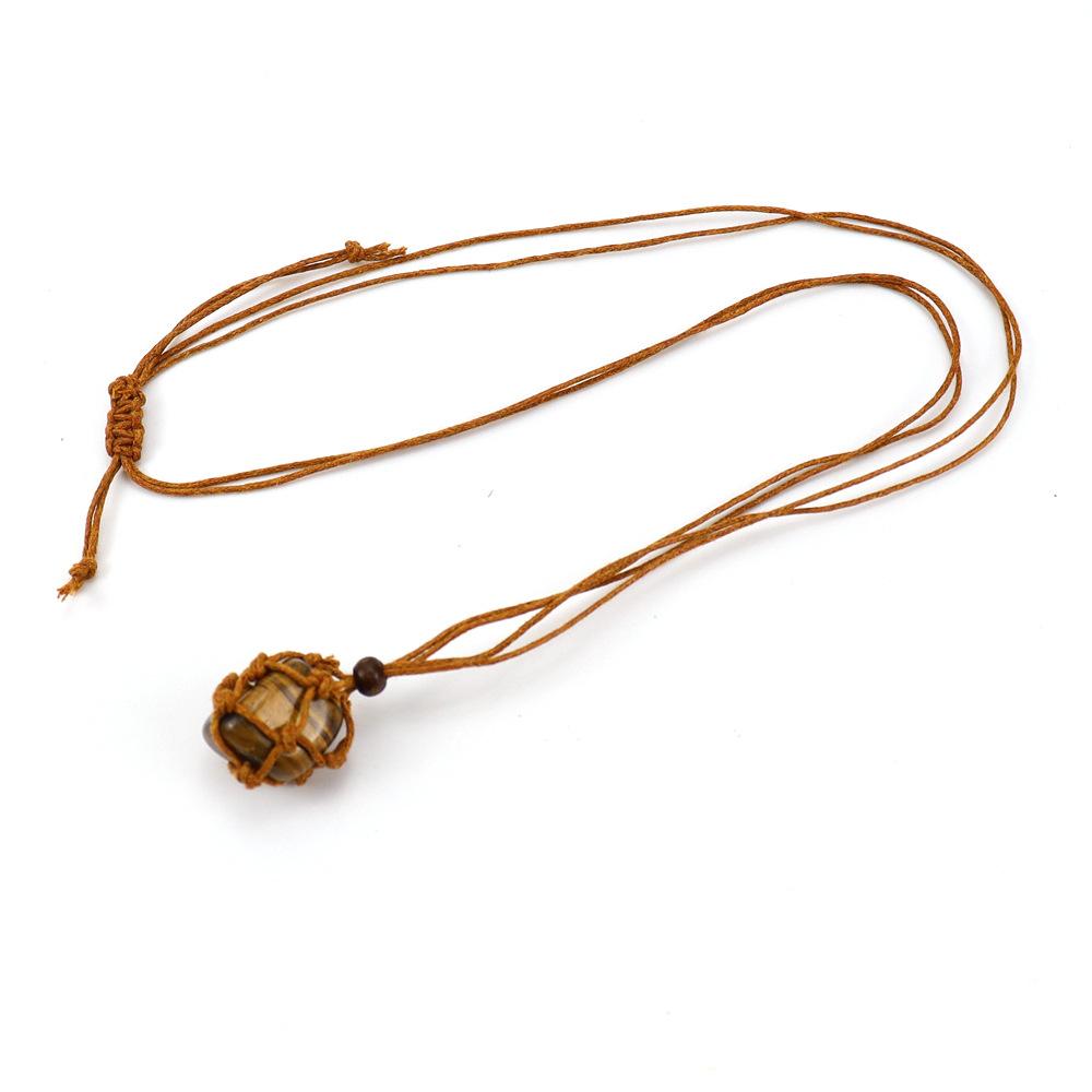 Hand-Woven Natural Stone Crystal Rough Stone Mesh Pocket Adjustable Necklace Pendant N707