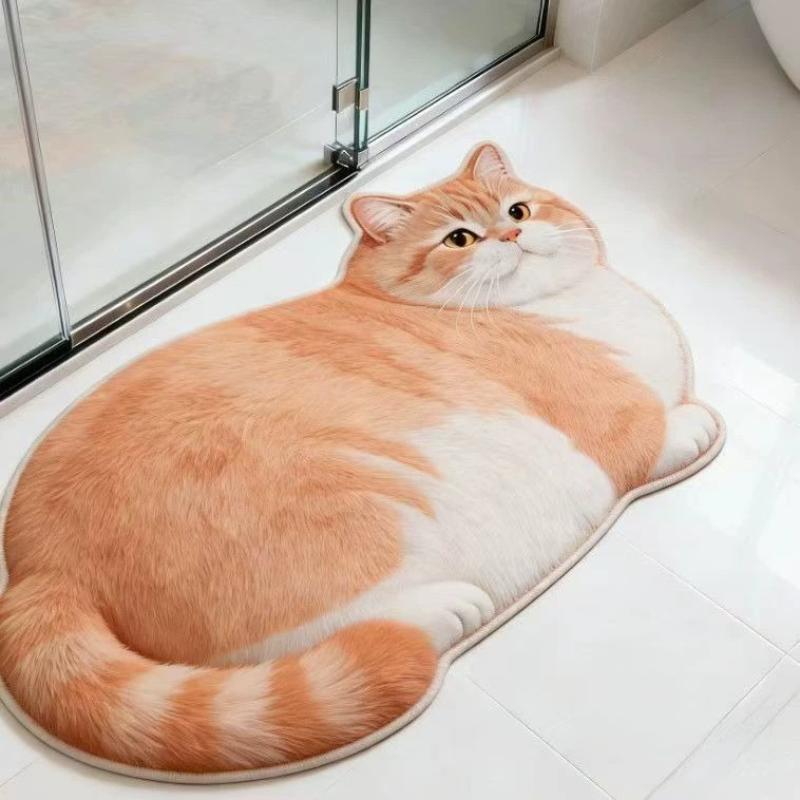 Decorazione Carina per Camera da Letto Gatto Tappeto Zerbino per Porta Tappeti con Stampa Animale per Soggiorno Spesso Lavabile Tappeto da Comodino