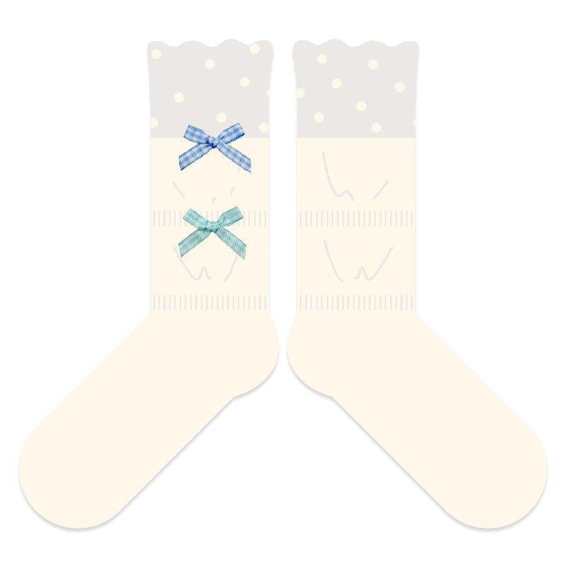 Thin Style Children's Socks - Summer Cotton, Sweet Bow, Bubble Yarn, Frilly Mid-calf Pile-up Socks