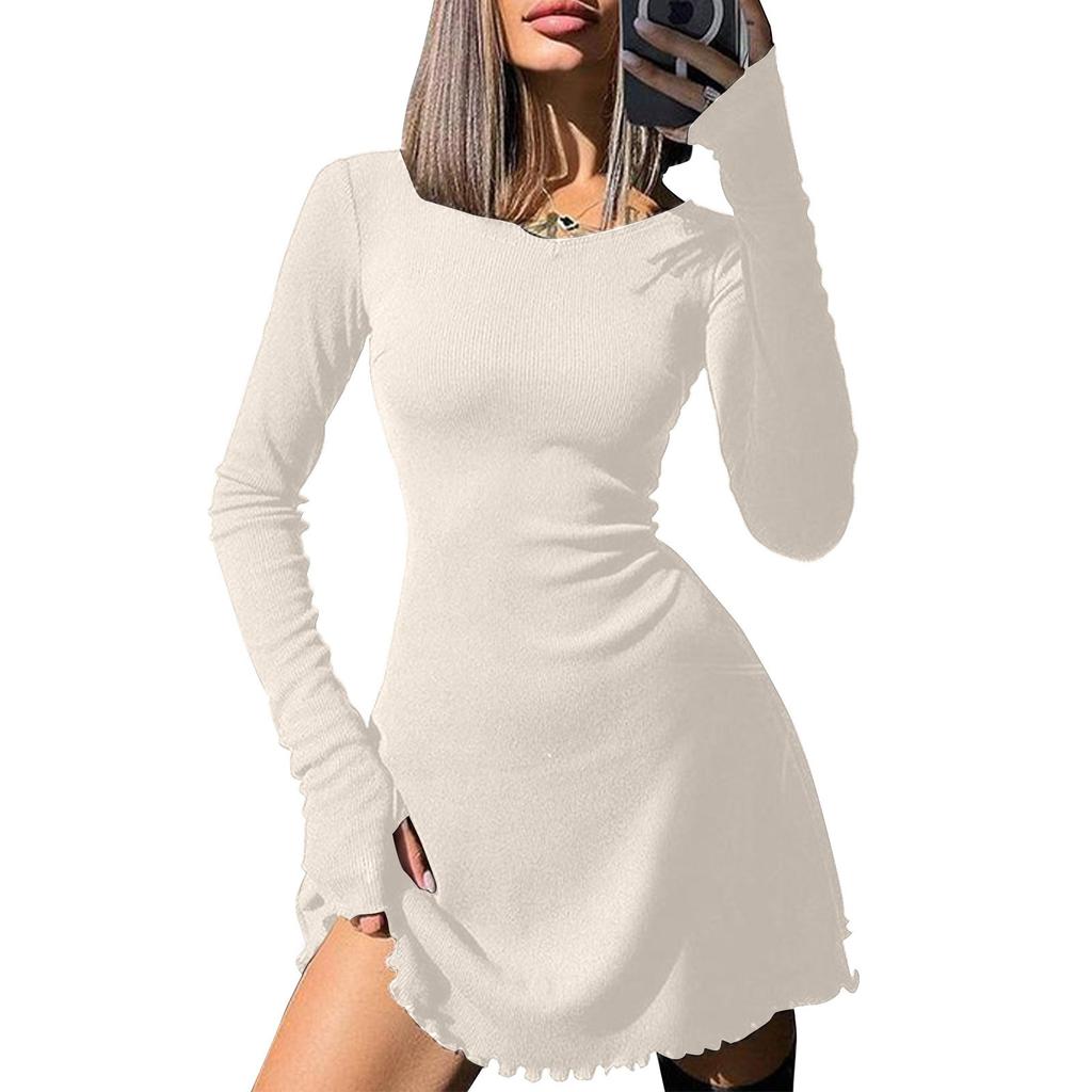 Women's Fashion Solid Color Back Tie Waist Dress