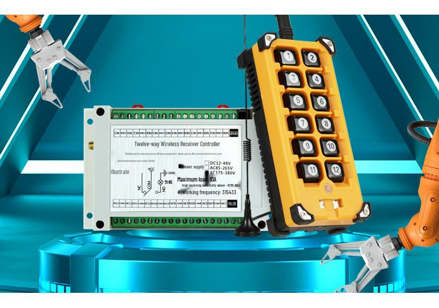 12-Channel AC220V Wireless Remote Control Switch for Industrial Equipment: Lamps, Water Pumps, Motors (with 12-Key Remote)