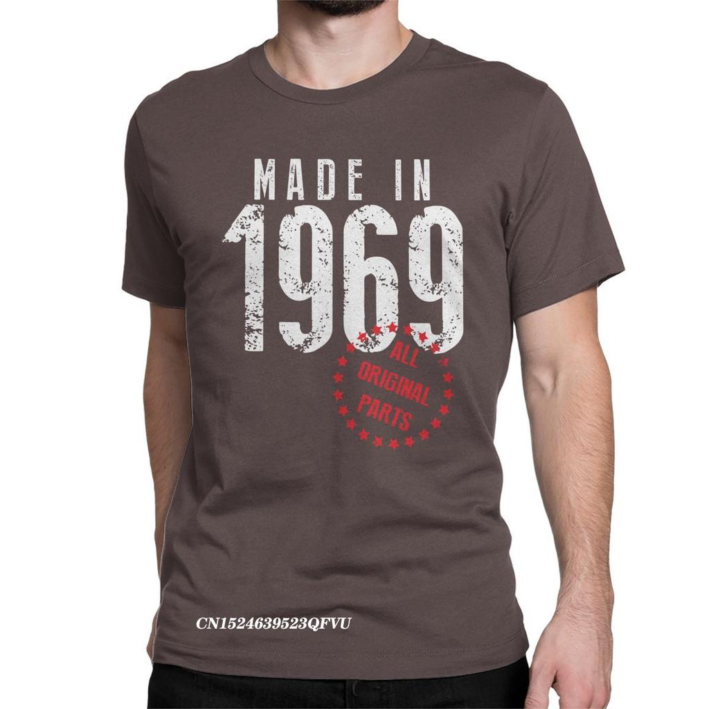 Tillverkad 1969 Alla Originaldelar T-shirt Män Födelsedagspresent Vintage Bomulls T-shirts Rund Hals Harajuku Toppar T-shirts Vuxen Kläder