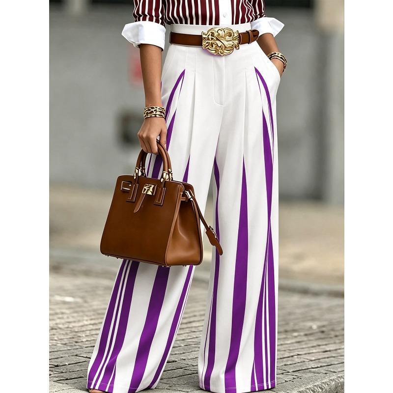 TIFICY Women's Fashion Casual Colour Block Print High Waist Trousers Pants & Capris