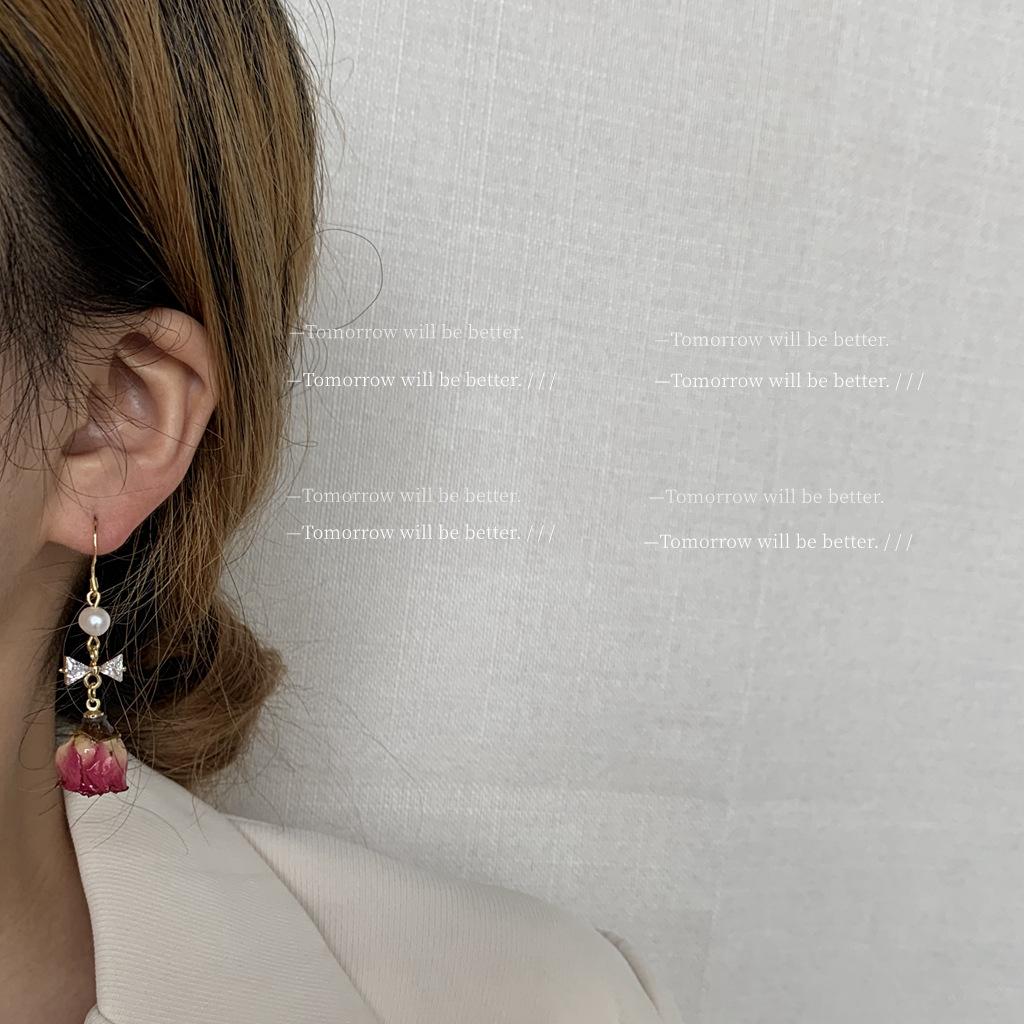 Hot Sell 14K Gold Filled Fresh Rose Flower Natural Freshwater Pearl Ladies Drop Earrings For Women Best Gifts No Fade