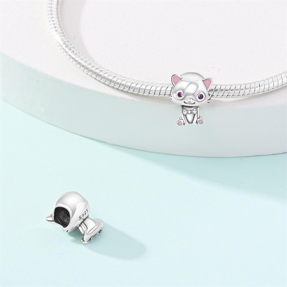 Original Copper Charms Luxury Cute Cat Purple Eyes Beads Fit Bracelet Diy Women Making Delicate Gift Jewelry