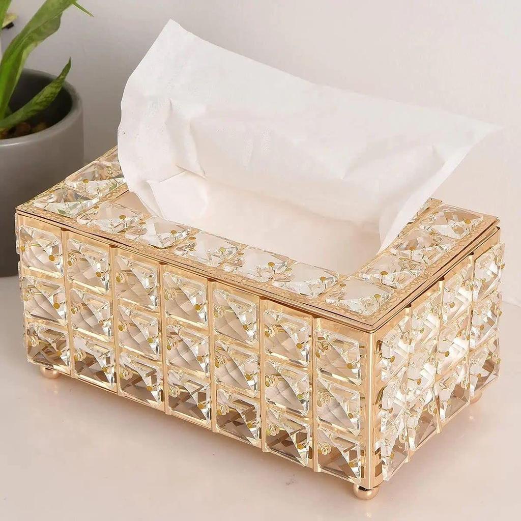 BEBO CREATIONS Tissue Box Holder for Home with Crystal Glass Beads, Tissue Paper Holder,