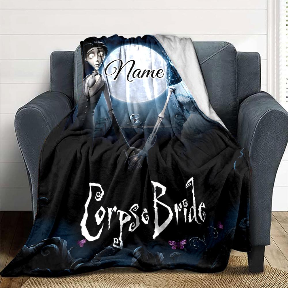 Corpse Bride Gothic Couple Full Moon Night Scene Four Seasons Blanket Customized With Your Name Lightweight And Warm Perfect Gift For Home Office